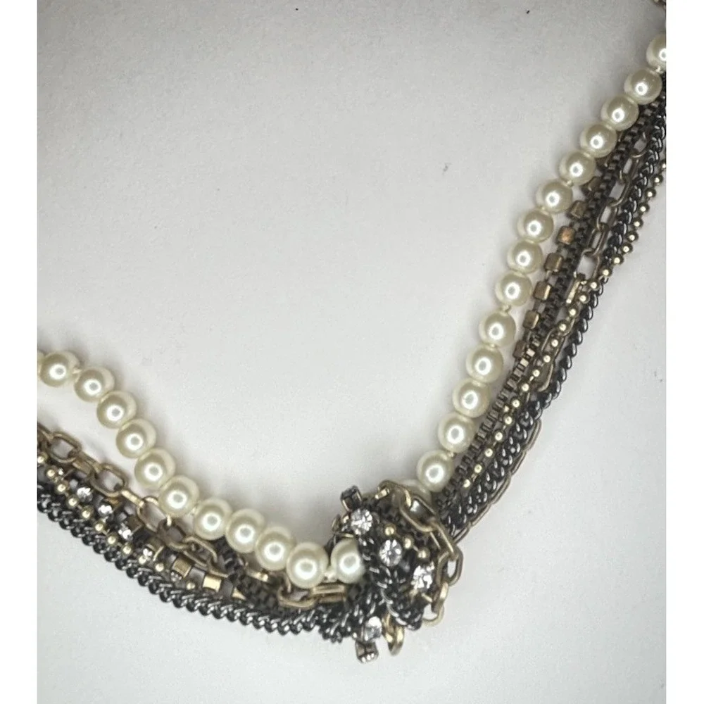 J.Crew Multi Chain Multi Color Faux Pearl and Crystal Knotted 32